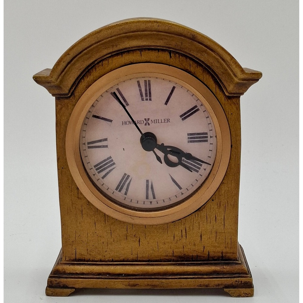 Howard Miller Mantel Clock Roman Numeral Wood Grain Finish Desk Clock C06450